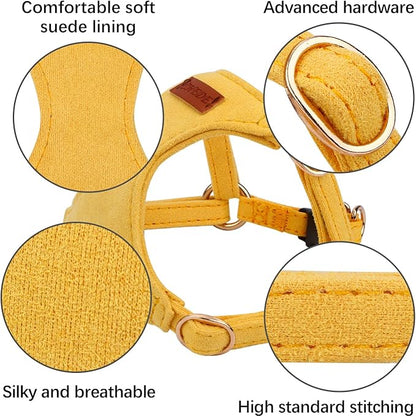 CHEDE No Pull Puppy Harness and Multifunction Dog Leash Set- 8 Colors Soft Adjustable No Choke Escape Proof Cute,Lightweight Pet Vest Harness for Small and Medium Dog (XXS, Yellow)