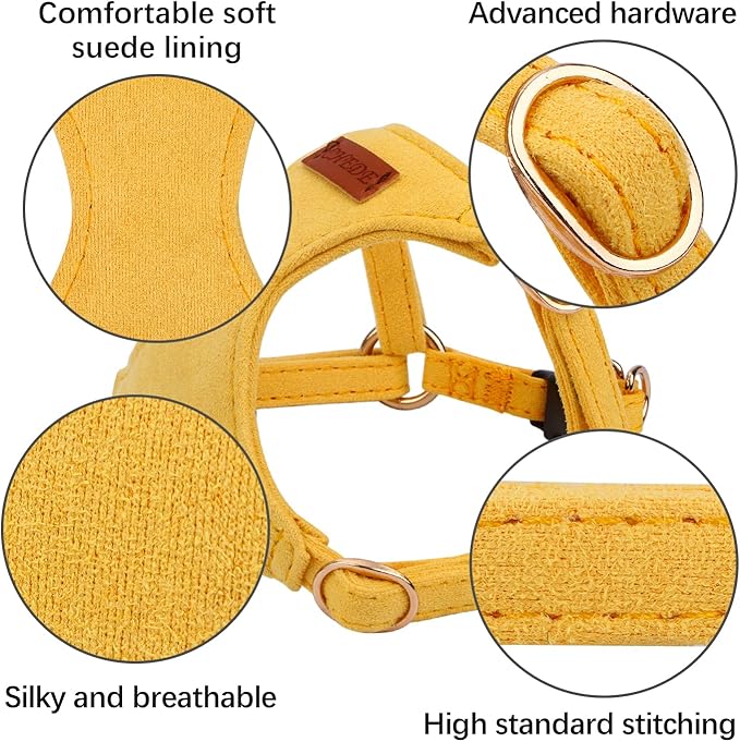 CHEDE No Pull Puppy Harness and Multifunction Dog Leash Set- 8 Colors Soft Adjustable No Choke Escape Proof Cute,Lightweight Pet Vest Harness for Small and Medium Dog (M, Yellow)