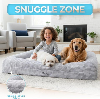 Big Paws Cooling Orthopedic Dog Bed for Large & Senior Dogs – High-Density Memory Foam, Waterproof Liners, Washable Cover, Non-Slip Base, Raised Bolsters – XL Mattress for Joint Relief