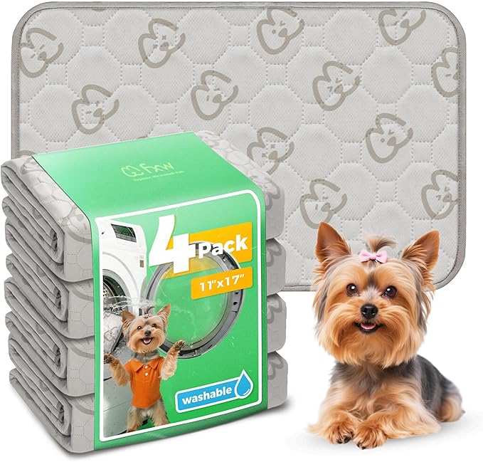 FXW Washable Pee Pads for Dogs, Leak-Proof & Non-Slip, Specifically Designed for 18inch Cages, 11" x 17" Rectangle, Khaki, 4 Packs