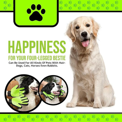 Pet Grooming Gloves – 1 Pair – Deshedding & Bath Massage Mitts for Dogs & Cats – Choose from 5 Colors – Adjustable, Reusable & Easy to Clean (Lime Green)