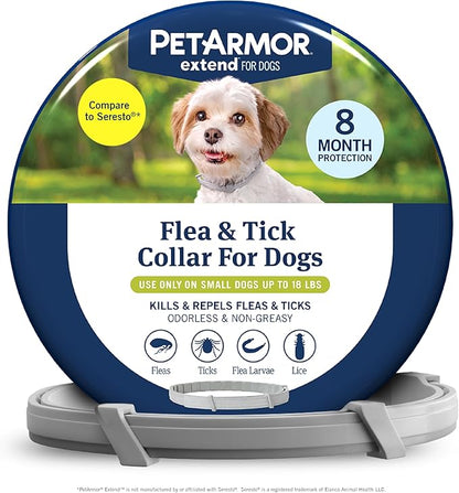 PetArmor Extend Flea & Tick Treatment & Prevention Collar for Small Dogs up to 18 lbs., 8 Months of Protection, Odorless & Non-Greasy, Waterproof, Kills Fleas, Ticks, and Flea Larvae, 1 Count