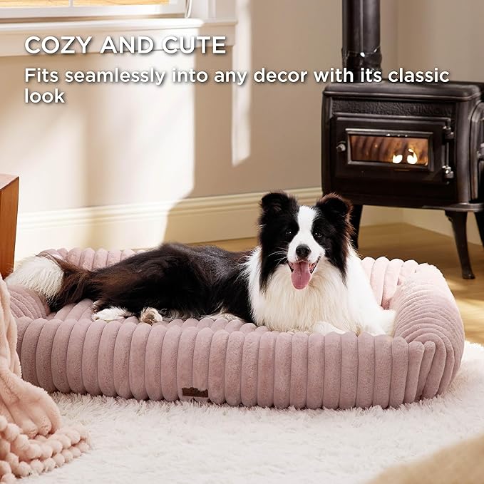Bedsure ComfyFleece Cute Dog Bed for Extra Large Dogs - Washable Furry Puppy Beds, Rectangle Orthopedic XL Pet Beds with Removable Zipper Cover, 43x30x8inches, Blush Pink