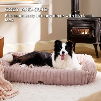 Bedsure ComfyFleece Cute Dog Bed for Extra Large Dogs - Washable Furry Puppy Beds, Rectangle Orthopedic XL Pet Beds with Removable Zipper Cover, 43x30x8inches, Blush Pink