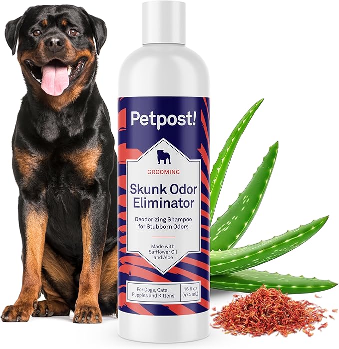 Petpost | Skunk Odor Eliminator Shampoo for Dogs & Cats. Neutralizes Strong Odors. Gentle & Safe Formula. 16 oz