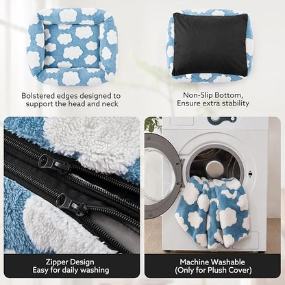 JOEJOY Small Dog Bed for Small Dogs, Rectangle Washable Orthopedic Dog Bed with Removable Zipper Cover, Cute Soft Calming Puppy Pet Bed with Jacquard Shaggy Plush & Non Skid Bottom