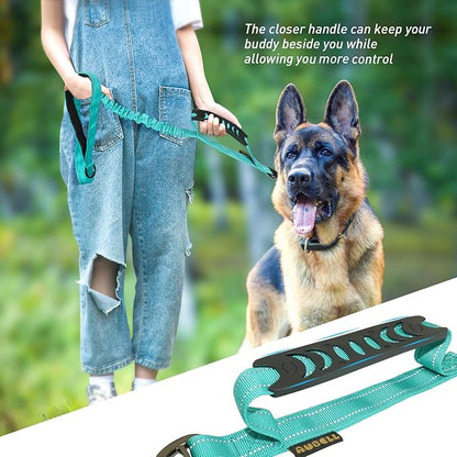 AUBELL Tactical Dog Leash Heavy Duty,4-6ft Reflective Strong No Pull Bungee Leash for Medium Large Dogs with Comfortable Padded Double Handle,Car Seat Belt,360 Degree Rotating Carabiner,Teal