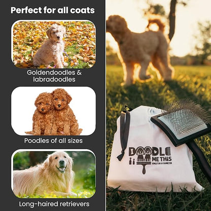 DOODLE ME THIS KINGSTON AND HAMILTON Slicker Brush for Dogs Kit Includes Comb Treat Pouch Bag and Guide Turns Stressful Grooming into bonding While Gently detangles matted Curly Wavy Coats.