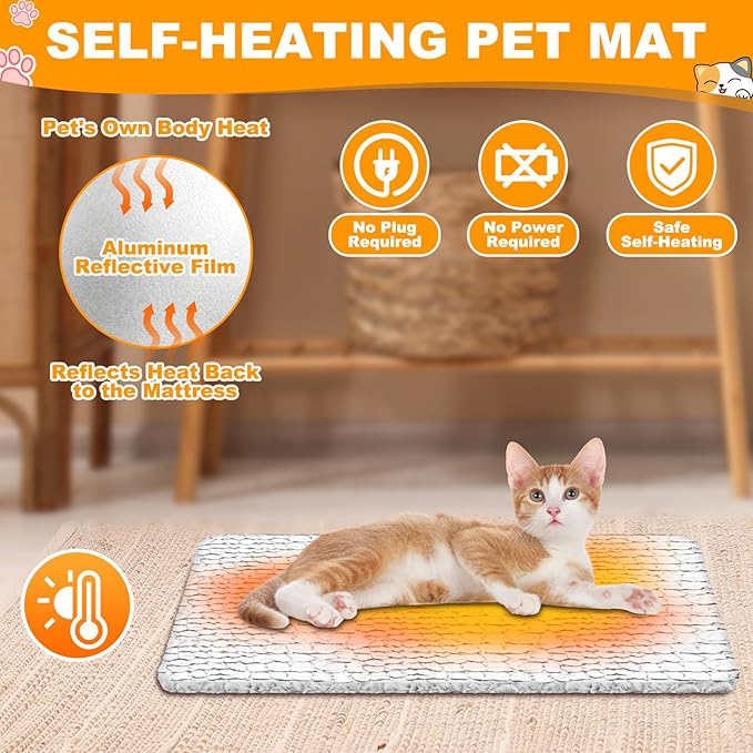 Riakrum 4 Pack Self-Warming Cat Beds with Storage Bags, 30" x 22" Soft Thermal Self Heating Pet Pads, Non-Slip & Washable Heated Mats for Indoor Outdoor Pet