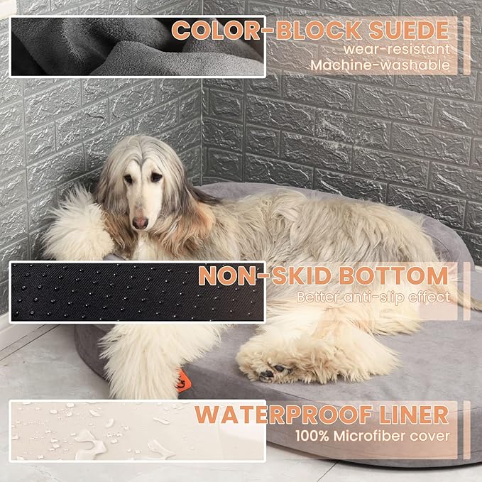Laifug Memory Foam Oval Dog Bed (36x25x8Inches, Dark Gray), Orthopedic Dog Bed for Dogs with Durable Waterproof Liner & Removable Washable Cover & Nonskid Bottom