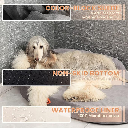 Laifug Memory Foam Oval Dog Bed (36x25x8Inches, Dark Gray), Orthopedic Dog Bed for Dogs with Durable Waterproof Liner & Removable Washable Cover & Nonskid Bottom