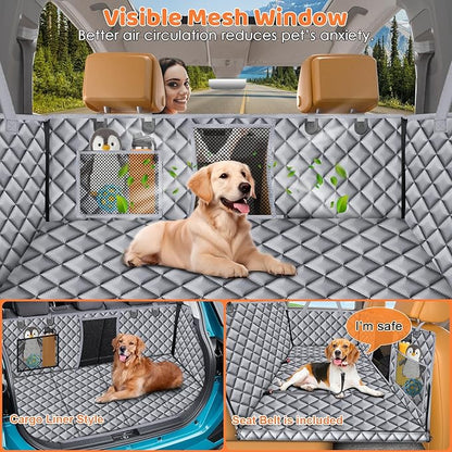 URPOWER Backseat Extender for Dogs - Hard Bottom Dog Car Seat Cover for Back Seat, Dog Hammock for Car and SUV, Pet Rear Seat Protector Dogs Travel Bed with Mesh Window & Side Flaps