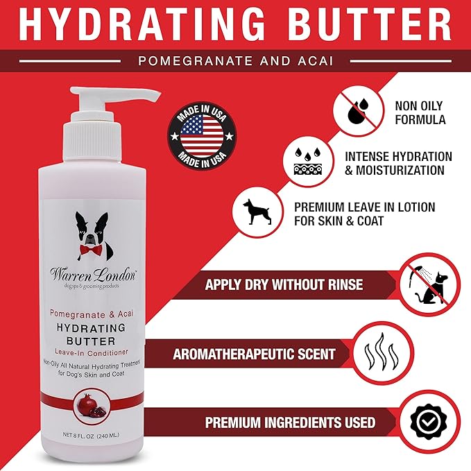 Warren London 8oz Butter Combo - Premium Dog Shampoo & Conditioner - Exfoliating Wash with Fragrant Leave in Conditioner - Pom & Fig w/Pom & Acai