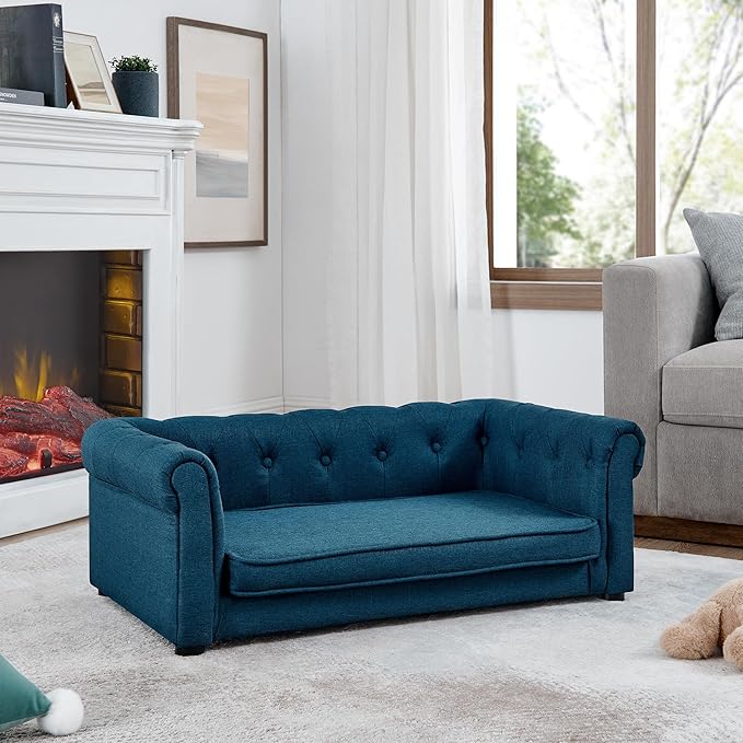 KEIKI Dog Bed for Medium and Large Dogs, Elevated Dog Sofa, Durable Elevated Pet Couch Bed with Legs, 39" Pet Bed, Blue