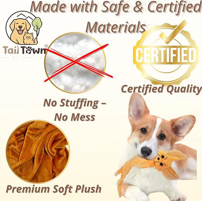 Fennec Fox Dog Toy – Squeaky & Crinkle Plush – No Stuffing Chew Toy for Small Medium Large Dogs Puppies & Seniors – Interactive Safe Soft Toy for Tug Fetch Play – Tail Town