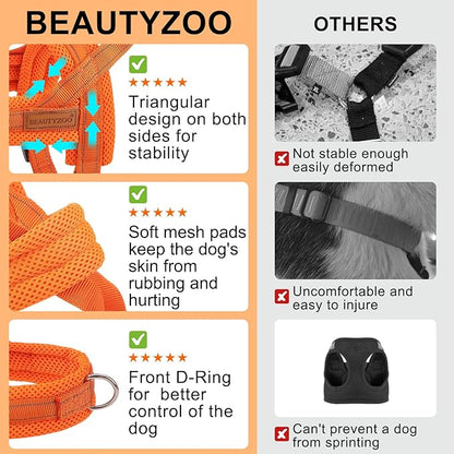 BEAUTYZOO Dog Harness for Small Dogs, No Pull Dog Harness and Leash Set, Escape Proof Puppy Vest Harness with Handle, Reflective Breathable Mesh Padded Harness for Girl Boy Dogs, Orange XXS