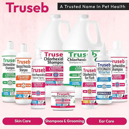Pet Health Pharma Truseb Topical Ketoconazole and Chlorhexidine Wipes for Dogs, Cats and Horses - with Aloe for Cleansing - 50 Count (Ketoconazole & Chlorhexidine Wipes, 50 Count)
