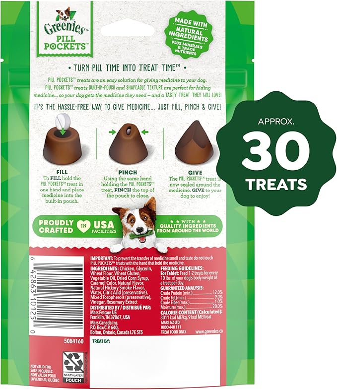 Greenies Pill Pockets for Dogs, Small Size Soft Dog Treats, Hickory Smoke Flavor, 3.2 oz. Pouch