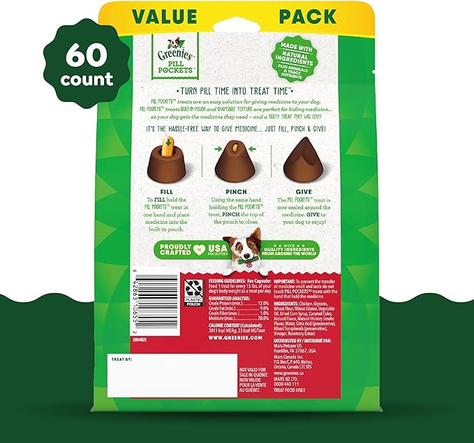 Greenies Pill Pockets for Dogs, Large Size Soft Dog Treats, Hickory Smoke Flavor, 15.8 oz. Pouch