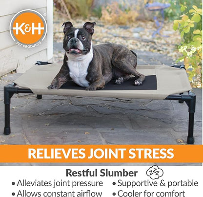 K&H Pet Products Outdoor Elevated Dog Cot, Breathable Cooling Elevated Cot Hammock Pet Bed for Medium Dogs, Washable Mesh Cover, Raised Metal Frame, Collapsible, Portable - Medium 32 X 25in Taupe