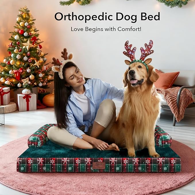Christmas Dog Bed Large Sized Dogs-Orthopedic Waterproof Dog Beds,Comfort Pets Couch Sofa with Washable Removable Cover,Christmas Holiday Themed Pet Bed for Large Cat Dogs