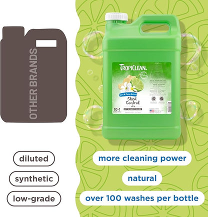 TropiClean Deshedding Dog Conditioner, Professional Conditioner, Reduces Shedding & Softens Coat, Puppy Safe, Lime & Cocoa Butter Scent, 1 Gallon