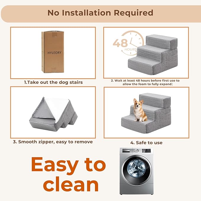 HYLEORY Dog Stairs for Bed 22.5''H, 5-Step Pet Stairs for Small Dogs & Cats, Sturdy Pet Steps with Non-Slip Bottom, Functional Portable Dog Ramp for Couch/Chair/Sofa/Car, Storage Pocket, Light Grey