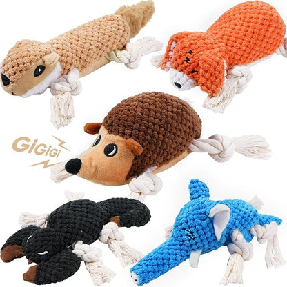 LEGEND SANDY Squeaky Plush Dog Toy Pack for Puppy, Small Stuffed Puppy Chew Toys 12 Dog Toys Bulk with Squeakers, Cute Soft Pet Toy for Small Medium Size Dogs (5 Pack)