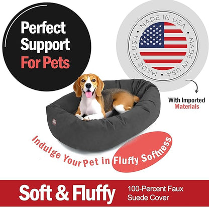Majestic Pet 32 Inch Suede Calming Dog Bed Washable 32x23x7 (Inch) – Cozy Soft Round Donut Dog Bed with Spine Support for Dogs to Rest Their Head - Pet Bed Medium – Gray (2025)