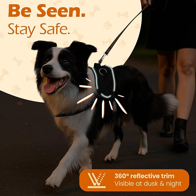 Bark Appeal Black No-Pull Dog Harness for Extra Small Sized Pets – Adjustable, Reflective Vest with 3 Leash Clips for Added Control, Easy Walks & Training – XS