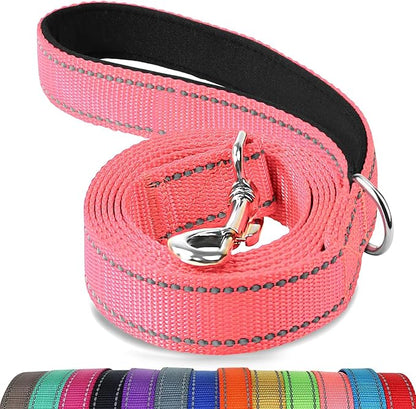 Joytale Double-Sided Reflective Dog Leash, 6 FT/5 FT/4 FT, Padded Handle Nylon Heavy Duty Leashes for Medium & Large Dogs Walking, Neon Pink, 5FT
