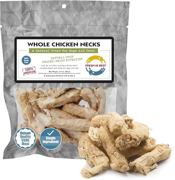 Fresh Is Best Freeze Dried Dog Treats - Raw Chicken Necks for Dogs & Cats - Training Treats for Dogs in Resealable Zipper Bag - High-Protein Single Ingredient Dog Treat - Made in The USA