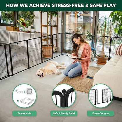FXW Homeplus Unleashed Indoor Dog Playpen - Stress-Free and Safe Play, Heavy Duty 40 Inch 32 Panels Dog Pen for Medium and Large Dogs, Black│Patented