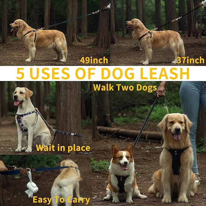 Dog Harness, No Pull Dogs Harness and Multi-Function Leash Set for Medium Dogs Easy Walk Everyday Adjustable Soft Dog Vest Harness Fashionable Dog Accessories Denim Vintage Green-Button-Slim Large