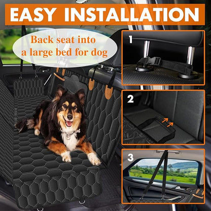NECKORY Dog Back Seat Cover, Waterproof Scratch Proof Nonslip Dog Hammock for Car, Car Seat Cover for Back Seat with Sanitary Pad Mesh & Pocket for Cars SUVs and Trucks - S, Black/Orange
