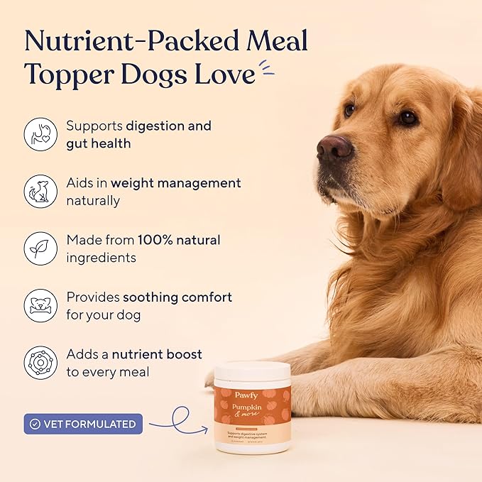 Pawfy Pumpkin for Dogs - Natural Fiber Supplement | Organic Pumpkin Powder for Dogs with Digestive Support | Supports Stomach Healthy Digestion - 100% Pumpkin Puree Fiber