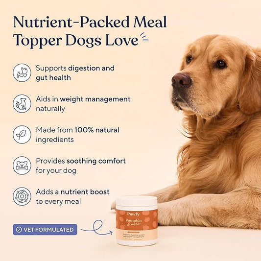 Pawfy Pumpkin for Dogs - Natural Fiber Supplement | Organic Pumpkin Powder for Dogs with Digestive Support | Supports Stomach Healthy Digestion - 100% Pumpkin Puree Fiber