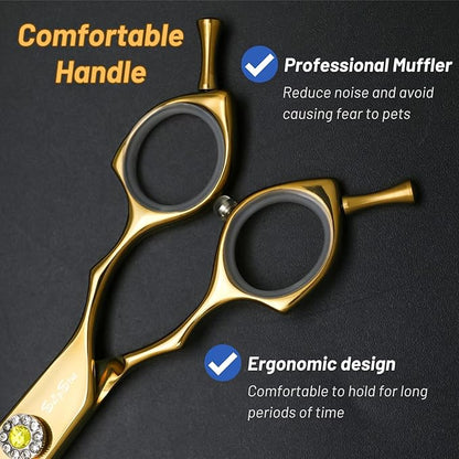 7.5inch Curved Thinner Professional Dog Grooming Scissors, 56 Teeth High-end Dog Shears Blender, VG10 Steel Sharp, 25 Degree Bend Cutting Scissors for Pet Groomers or Family Use, Thinning Rate 30%