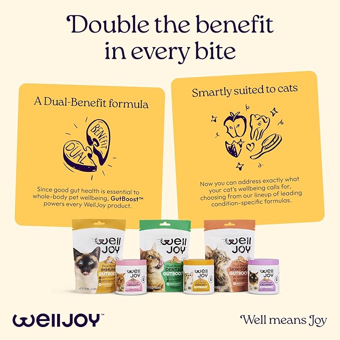 New! WellJoy Cat Supplement Immune+ GutBoost | Cat Health Supplement | Enhances Immune Response | Dual-Benefit GutBoost Formulation | Vet Formulated | Made in USA | Chicken Flavor | 90 Soft Chews