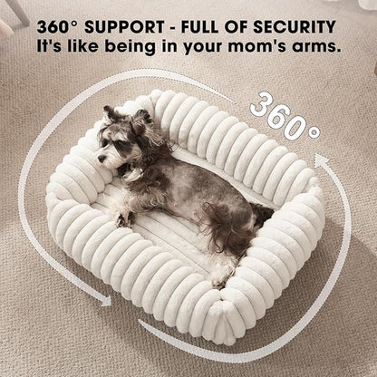 FURTIME Dog Bed for Small Dogs, Washable Orthopedic Dog Bed with Removable Cover, Rectangle Soft Calming Sleeping Puppy Bed Durable Pet Cuddler with Anti-Slip Bottom, Cream, S (20"x19"x6")