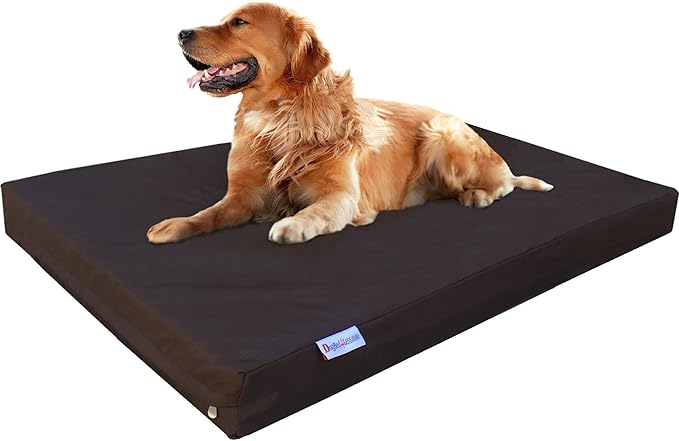 Dogbed4less Extra Large Orthopedic Gel Infused Memory Foam Dog Bed, Waterproof Liner and 1680 Nylon Brown External Cover, 40X35X4 Inch