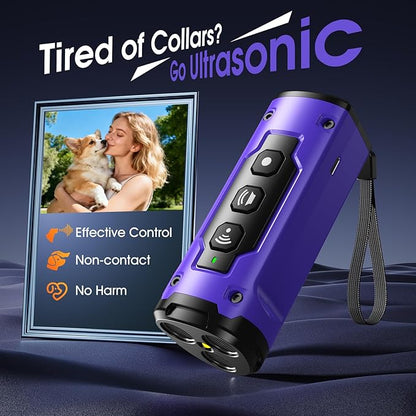 JTJTXL 1-Touch Dog Bark Deterrent Devices with 3 Sonic Heads,Portable 50ft Range Anti Barking Device for Dogs,Rechargeable & Safe Dog Training Tool with Flashlight,Helps Improve Dog's Behavior Purple