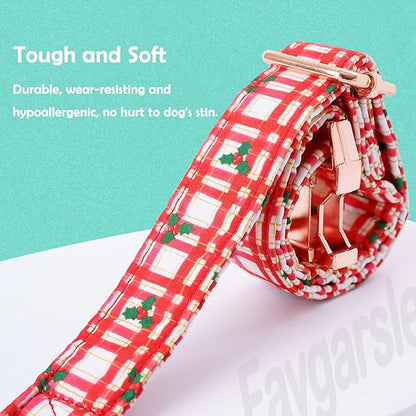 Faygarsle Christmas Red Plaid Pattern Dog Collar for Small Medium Large Dogs Cute Puppy Collars for Female Dogs for Summer Spring Wedding Necklace Girl Dog Collar M