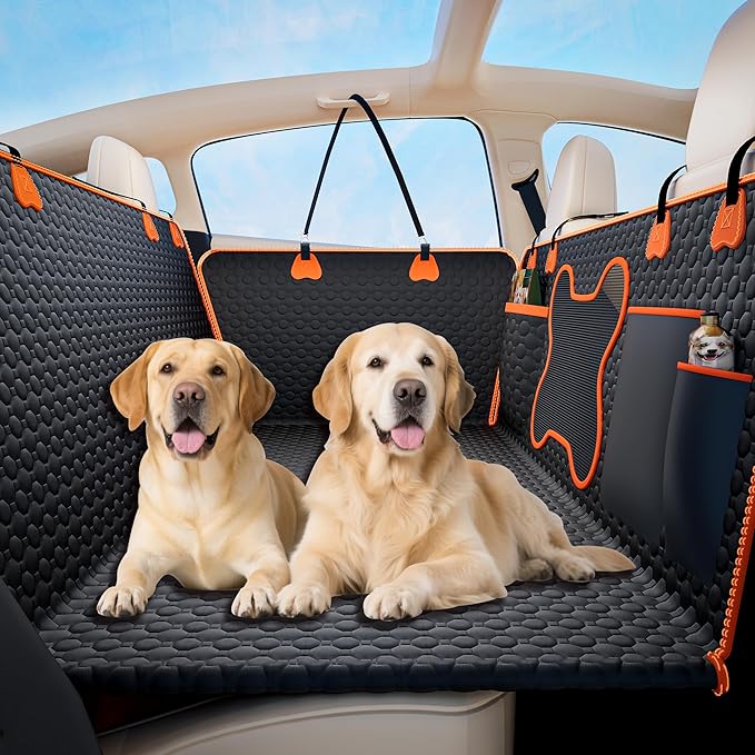 YFChangle Hard Bottom Dog Car Seat Cover for Back Seat – Waterproof Nonslip Hammock Extender for Trucks & SUVs, Heavy Duty Pet Protector, Black Oxford Fabric