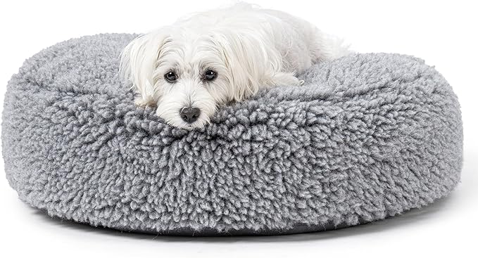 PELZIN Stoutwool Indestructible Dog Bed - Round Chew Proof Dog Bed - Fluffy Pillow Bed for Aggressive Chewers - Durable - Washable - Ideal for Small Dog Breeds - 25", Charcoal