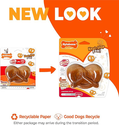 Nylabone Pretzel Power Chew Toy for Dogs, Dog Toys for Aggressive Chewers, Bacon & Peanut Butter Flavor, Small Dogs - Up to 25 Ibs, 1 Count