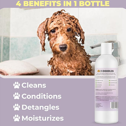 4-in-1 Dog Shampoo Dog Shampoo, Conditioner & Detangler - Best Shampoo for Goldendoodles, Poodles & Doodles - for Matted Pet Hair - Made in The USA, 16OZ, Lavender [We Love Doodles]