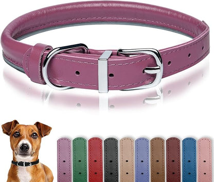 OOPSDOGGY Rolled Leather Dog Collar Reflective Roll Collars for Small Medium Large Dogs Puppy (Fuchsia, XS, 8''- 11'')