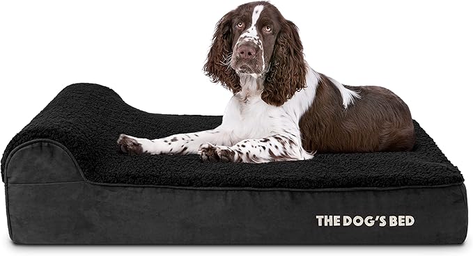 The Dog’s Bed Orthopedic Headrest Dog Bed Large Black Plush, Memory Foam, Pain Relief for Arthritis, Hip & Elbow Dysplasia, Post Surgery, Lameness, Waterproof Washable Cover, Veterinary Approved