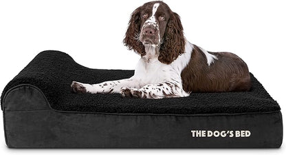 The Dog’s Bed Orthopedic Headrest Dog Bed Large Black Plush, Memory Foam, Pain Relief for Arthritis, Hip & Elbow Dysplasia, Post Surgery, Lameness, Waterproof Washable Cover, Veterinary Approved